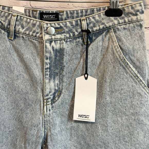 WeSC Carpenter Shorts Adult Size 31 Light Blue Acid Stone Wash Look Denim NWT - Picture 1 of 10
